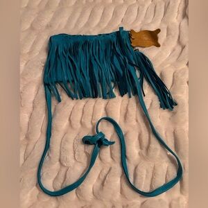 Hides in Hand  Teal Fringe Leather Crossbody Bag